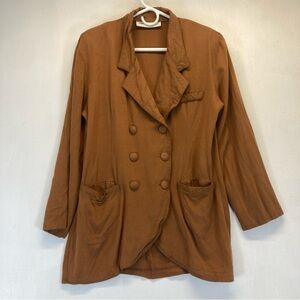 Paul et Duffier Blazer Women double breasted Rayon Beige   M Front Pockets USA